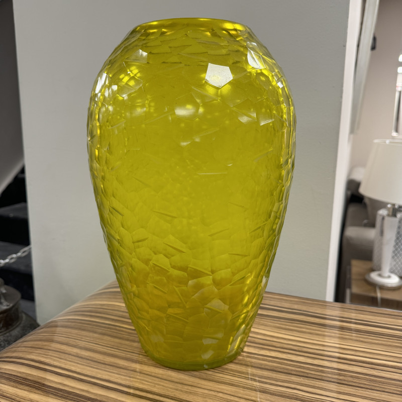 Designer Vase - Hammered Design Yellow Glass Designer Vase - Hammered Design Yellow Glass