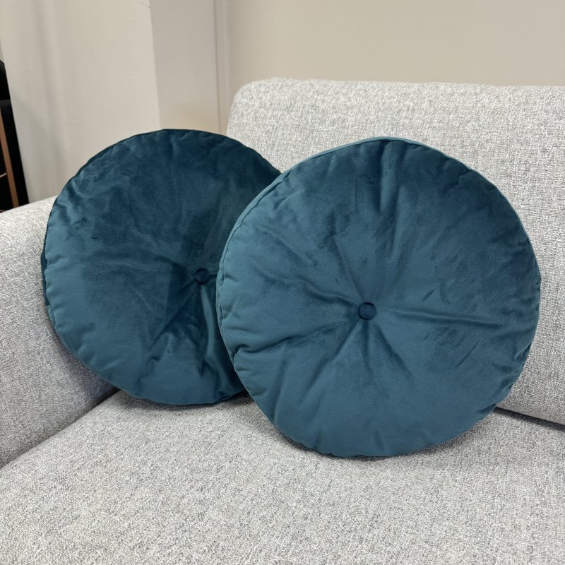 Alexander & James - Set of 2 Round Cushions - Teal Velvet Fabric Alexander & James - Set of 2 Round Cushions - Teal Velvet Fabric