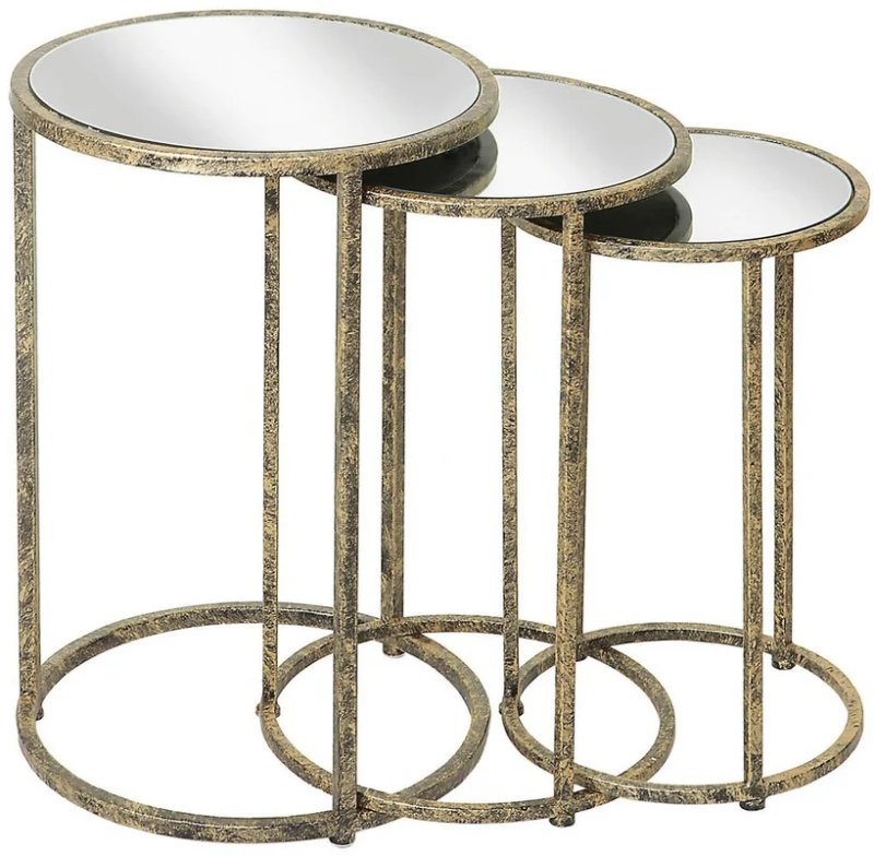 Mirrored/Hammered Metal - Set of 3 Tables Mirrored/Hammered Metal - Set of 3 Tables