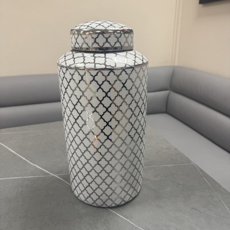 Renne - White & Chrome Decorative Jar Renne - White & Chrome Decorative Jar