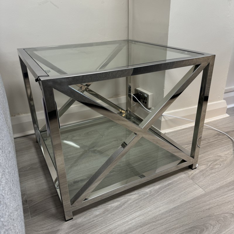 Steel and Glass Criss Cross Side Table Steel and Glass Criss Cross Side Table