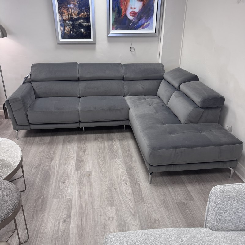 Natuzzi Editions - Atlas - RHF Fabric Corner in Grey Velvet with Power Recliner Natuzzi Editions - Atlas - RHF Fabric Corner in Grey Velvet with Power Recliner
