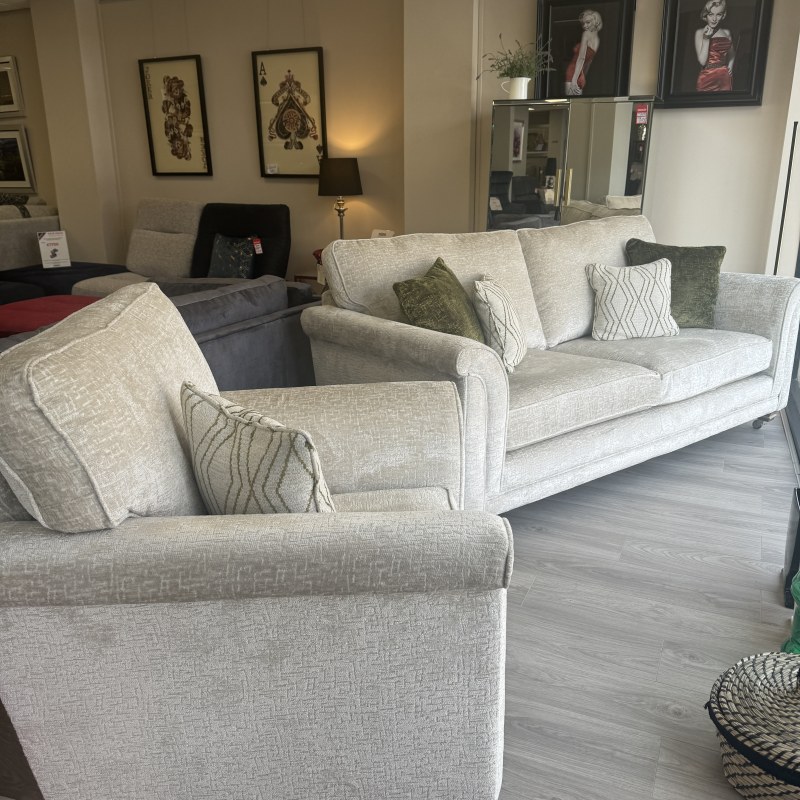 Alstons Fleming 3 Seater & Armchair in Ivory Fabric Alstons Fleming 3 Seater & Armchair in Ivory Fabric