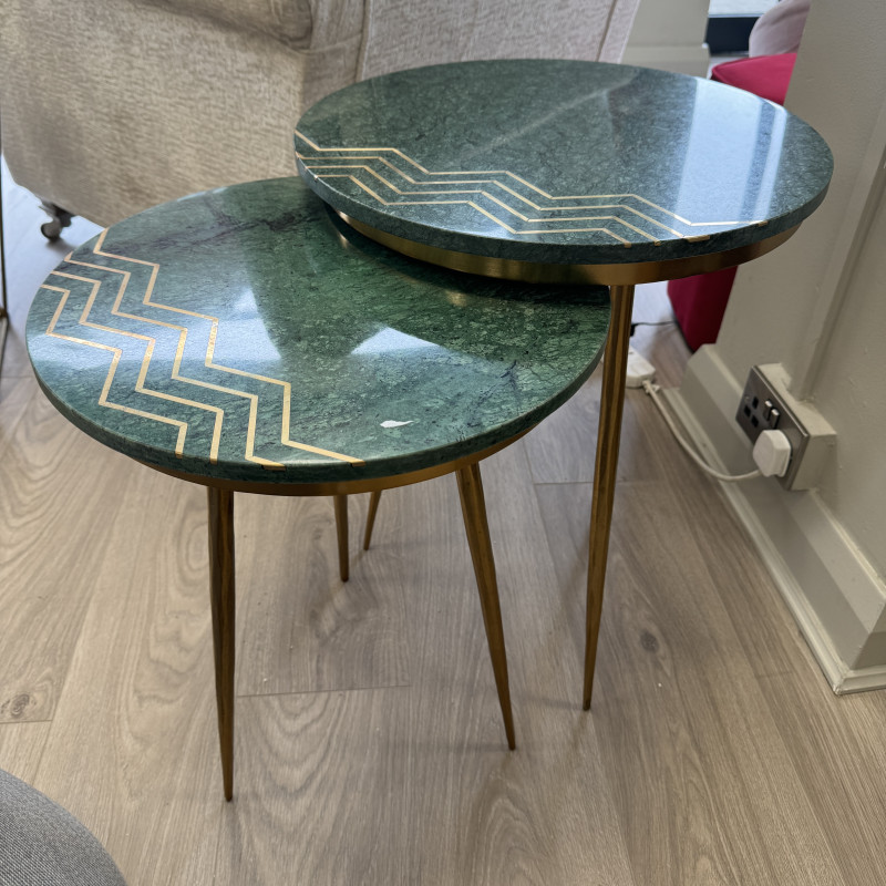 Karina - Genuine Green Marble and Brass Nest of 2 Tables Karina - Genuine Green Marble and Brass Nest of 2 Tables