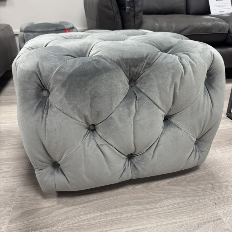A&J Square Buttoned Footstool - Grey Velvet A&J Square Buttoned Footstool - Grey Velvet