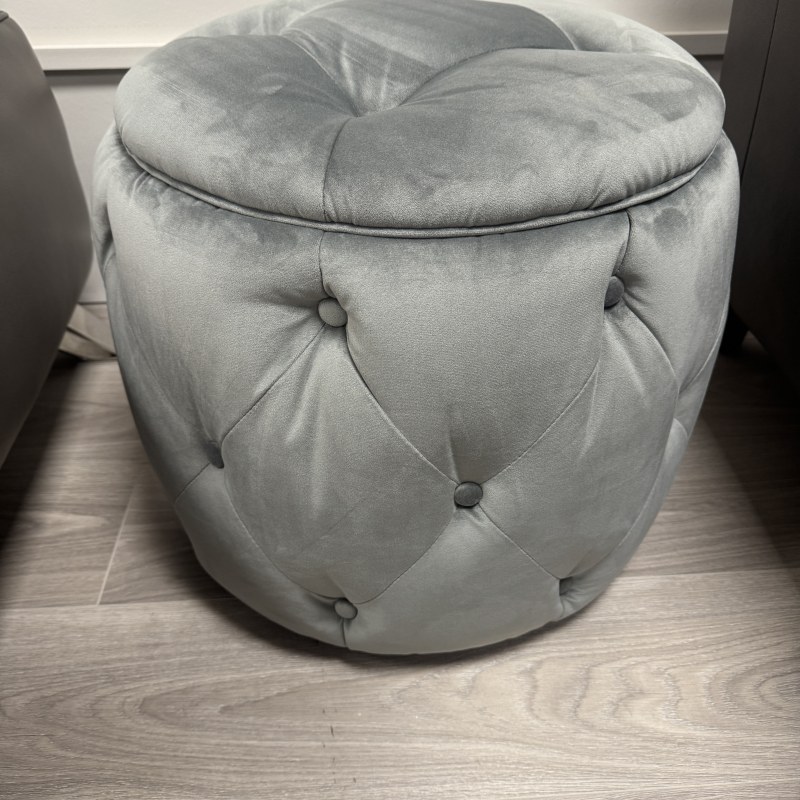 A&J Round Footstool Buttoned Detail - Grey Velvet A&J Round Footstool Buttoned Detail - Grey Velvet