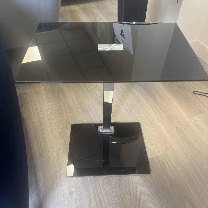 Black Glass Sofa Table - Marked Black Glass Sofa Table - Marked