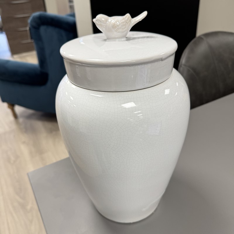Large White Bird Top Lidded Jar Large White Bird Top Lidded Jar