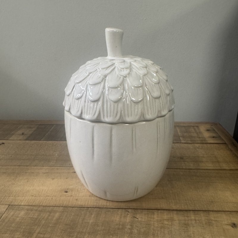 White Ceramic Acorn Lidded Jar White Ceramic Acorn Lidded Jar