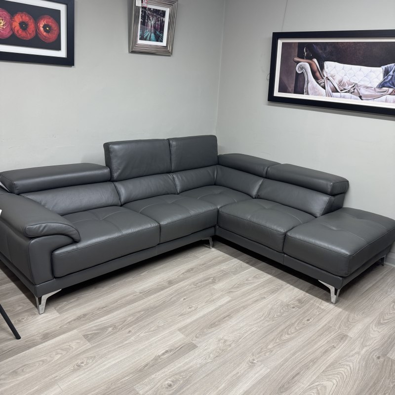 Solar RHF Corner Sofa In Stone Grey Leather Solar RHF Corner Sofa In Stone Grey Leather
