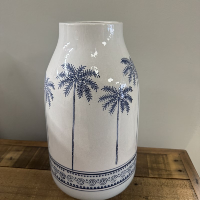 Blue Palm Tree Ceramic Vase Blue Palm Tree Ceramic Vase
