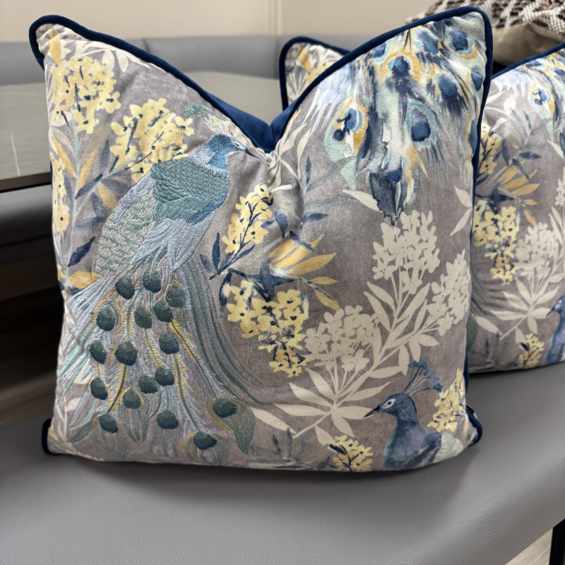 Set of 2 Embroidered - Blue Peacock Cushions Set of 2 Embroidered - Blue Peacock Cushions