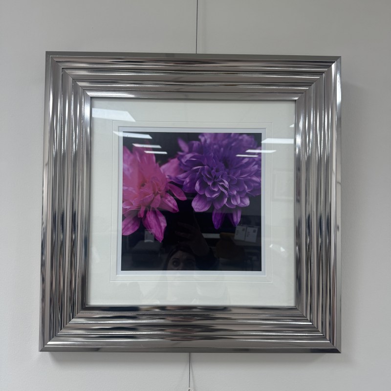 Pink / Purple Floral Picture - Chrome Frame Pink / Purple Floral Picture - Chrome Frame