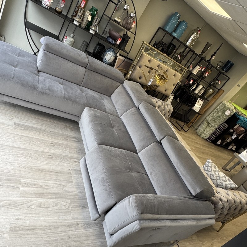 Natuzzi Editions - Atlas LHF Corner In Grey Velvet with Elec Recliner Natuzzi Editions - Atlas LHF Corner In Grey Velvet with Elec Recliner