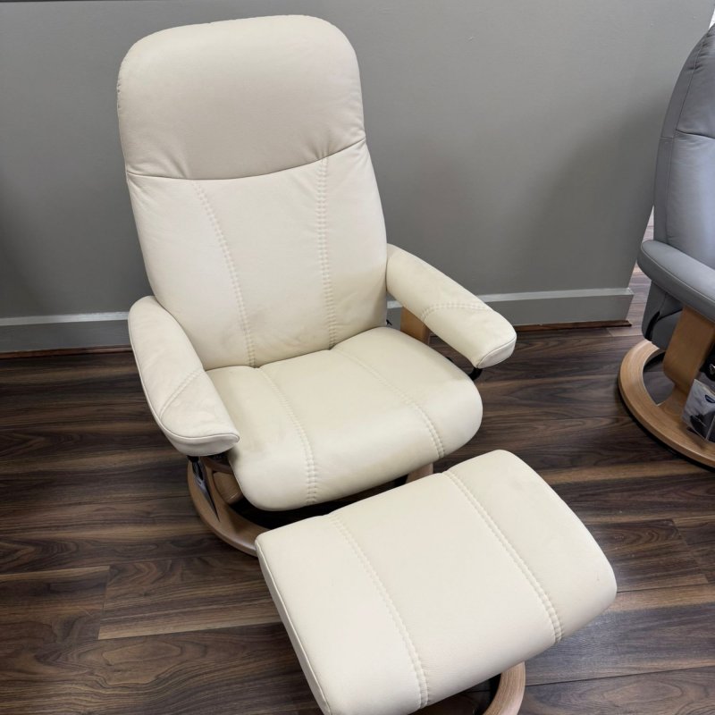 Stressless - Consul Medium Chair & Stool Chair - Batick Cream - Last one only Stressless - Consul Medium Chair & Stool Chair - Batick Cream - Last one only