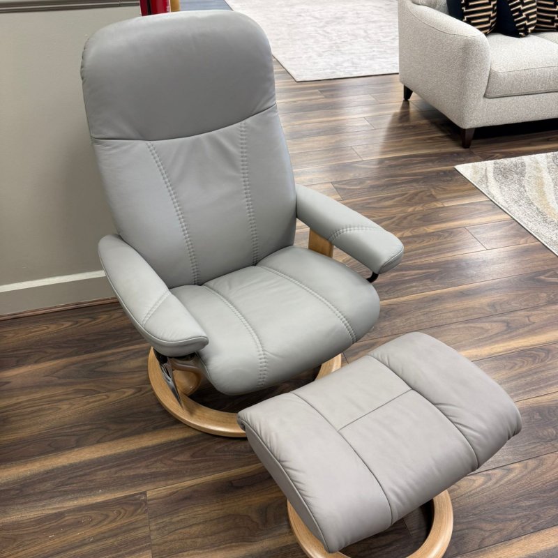 Stressless - Consul Medium Chair & Stool Chair - Batick Wild Dove - Last one only Stressless - Consul Medium Chair & Stool Chair - Batick Wild Dove - Last one only