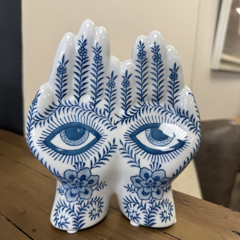 Blue and White All Seeing Hands Ornament Blue and White All Seeing Hands Ornament