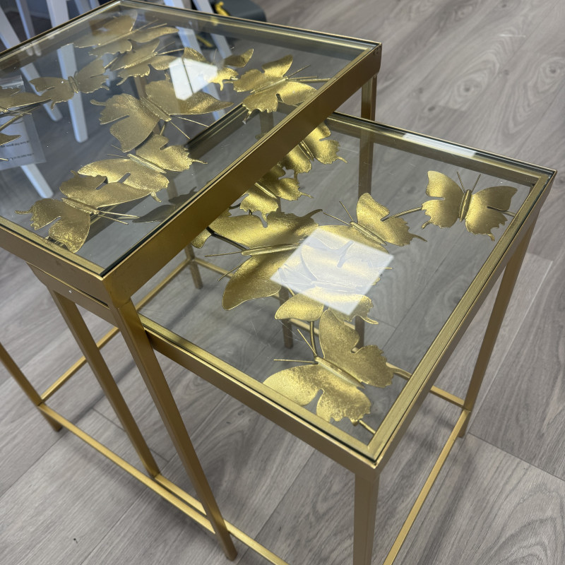 Set of 2 Gold Butterfly Side Tables Set of 2 Gold Butterfly Side Tables