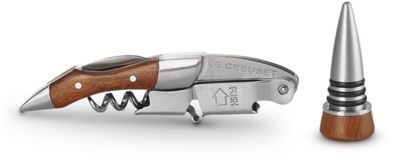 Le Creuset - Wine Accessories GS-190 Waiters Corkscrew and Stopper Gift Set Wood Le Creuset - Wine Accessories GS-190 Waiters Corkscrew and Stopper Gift Set Wood