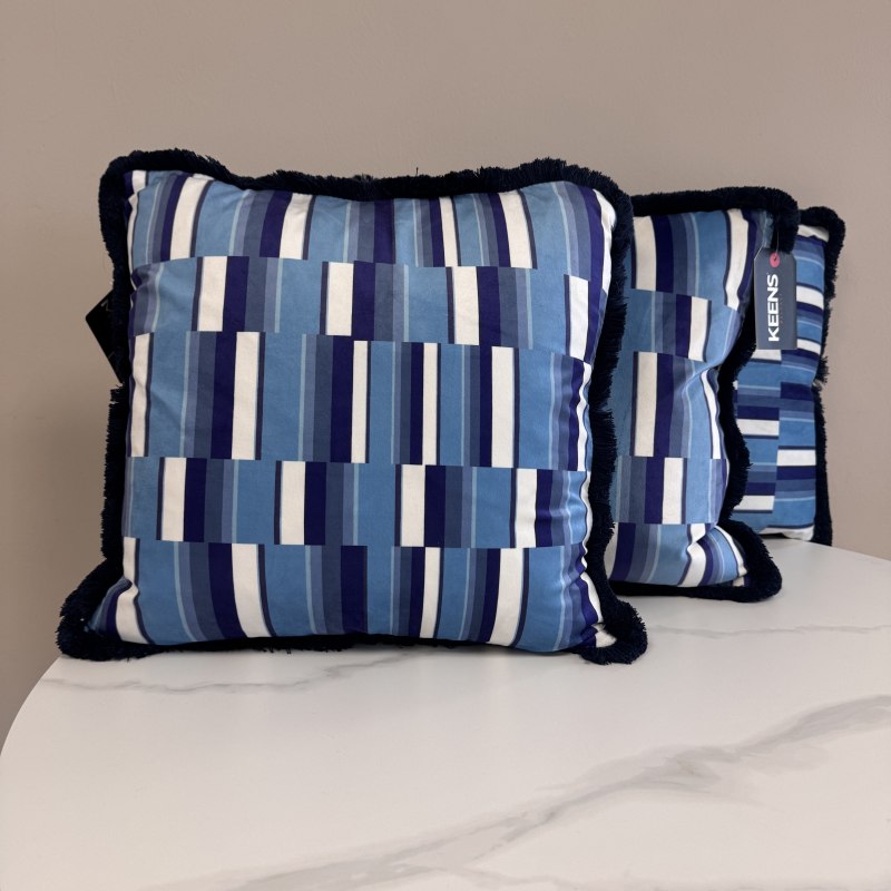 Cushion Bundle - Set of 3 - Denim Blocks with Fringe Cushion Bundle - Set of 3 - Denim Blocks with Fringe