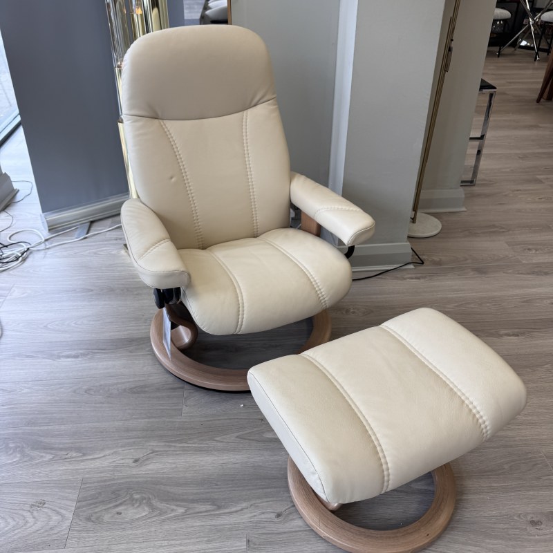 Stressless - Consul Small Chair with Stool in Batick Cream Stressless - Consul Small Chair with Stool in Batick Cream