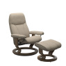 Quickship Stressless Consul - Medium Chair & Stool in Calido Fabric Smoked Oak Quickship Stressless Consul - Medium Chair & Stool in Calido Fabric Smoked Oak